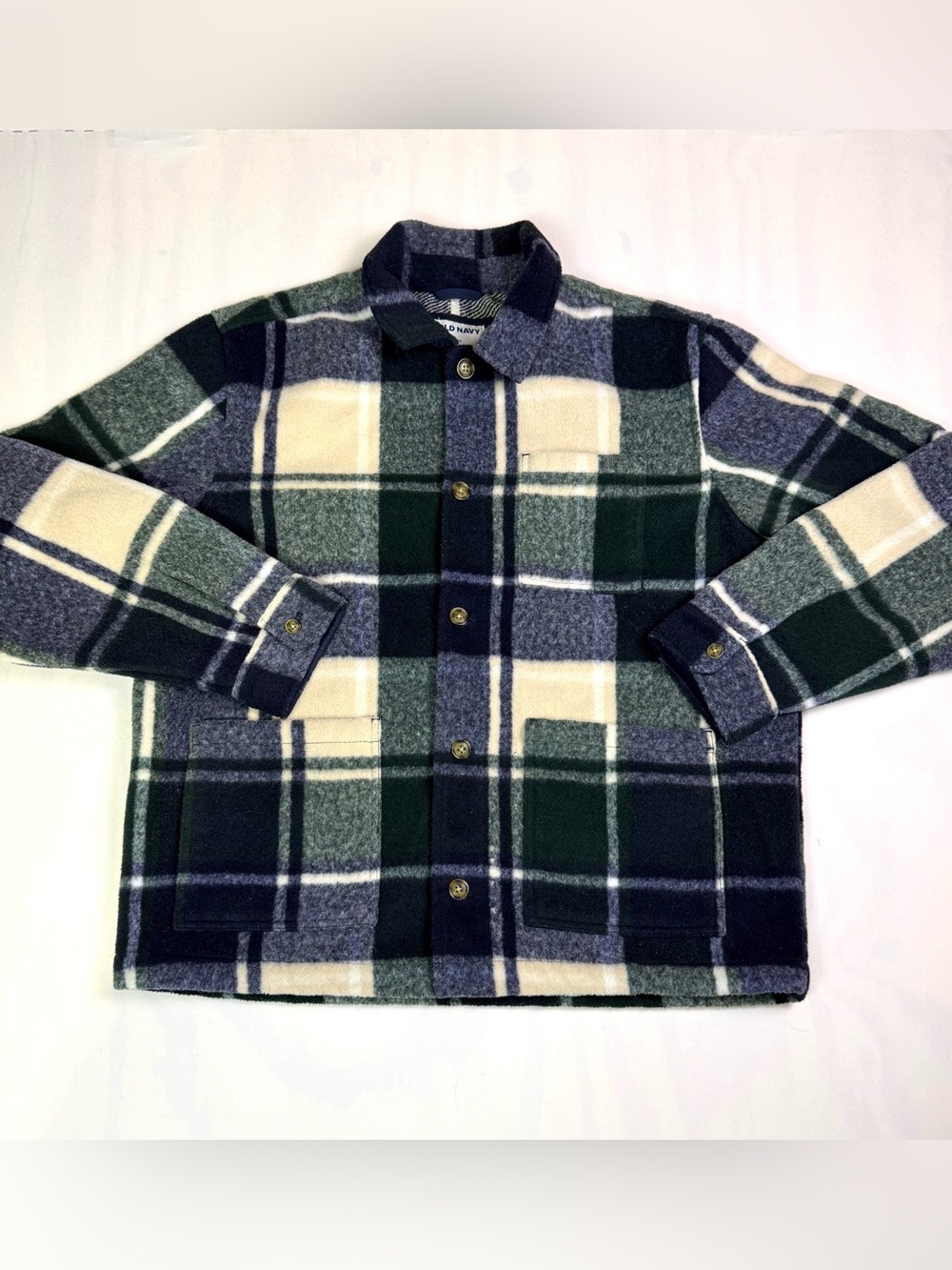 Old Navy Men’s XL Plaid Chore Jacket Green Navy Shacket Overshirt